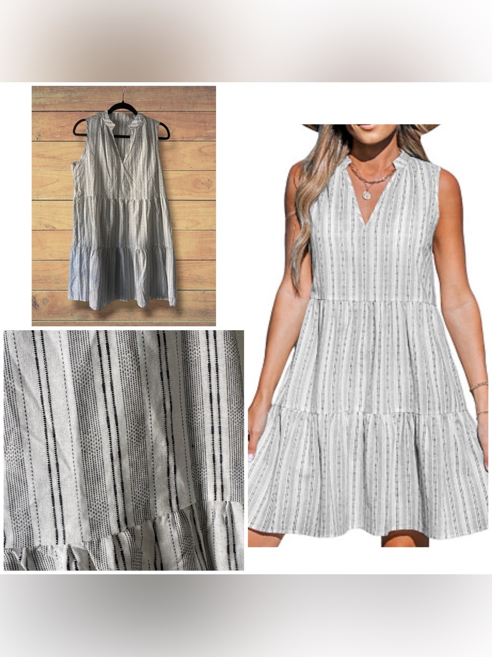 Cupshe V-Neck Tiered Mini Dress With Stripes, Oversized Fit, Size Medium